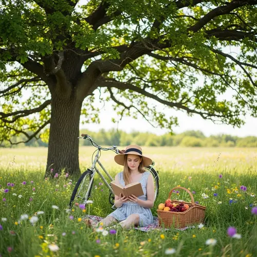 Summer at 17: Teenage Girl Reading Book in Wildflower Meadow