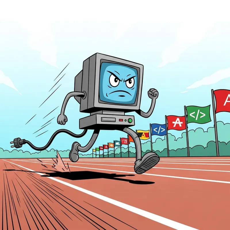 Comic Style Computer Sprinting 100m Dash Comic Style Computer Sprinting 100m Dash