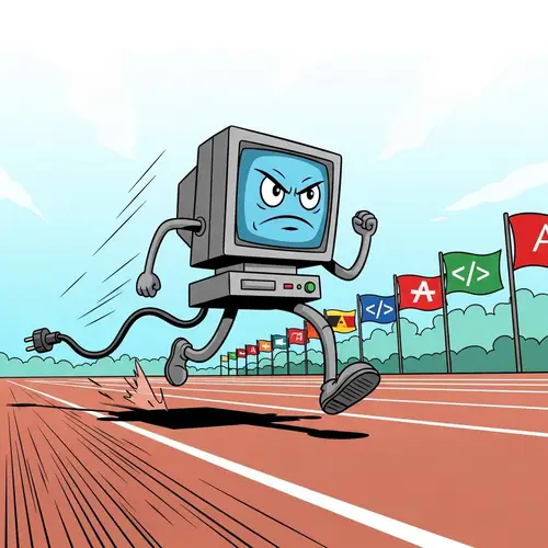 Computer Sprinting in a Comic Style 100-Meter Dash