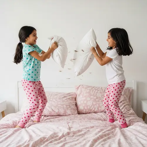 Fun Pillow Fight: Girls in Cute Pajamas