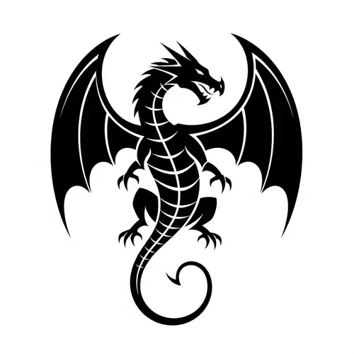 Monochrome Tribal-Art Dragon Tattoo Design
