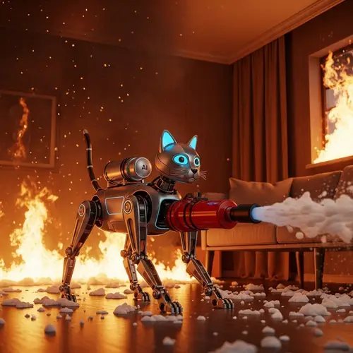 AI Cat Responds to Fire Danger with Agility