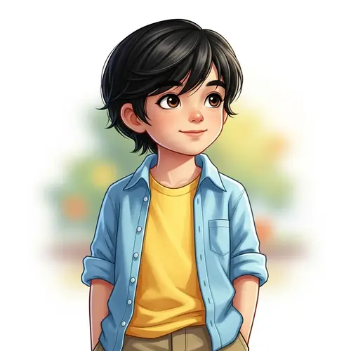 Adorable Young Boy Illustration | Asian Descent