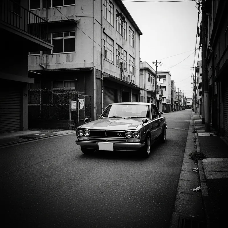 Vintage Nissan Skyline in Abandoned Urban Noir