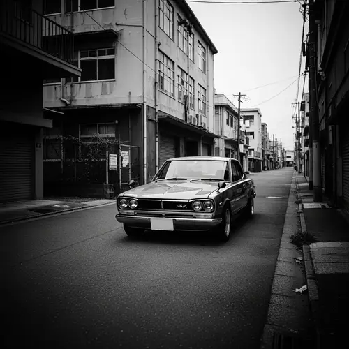 Vintage Nissan Skyline in Derelict Urban Setting