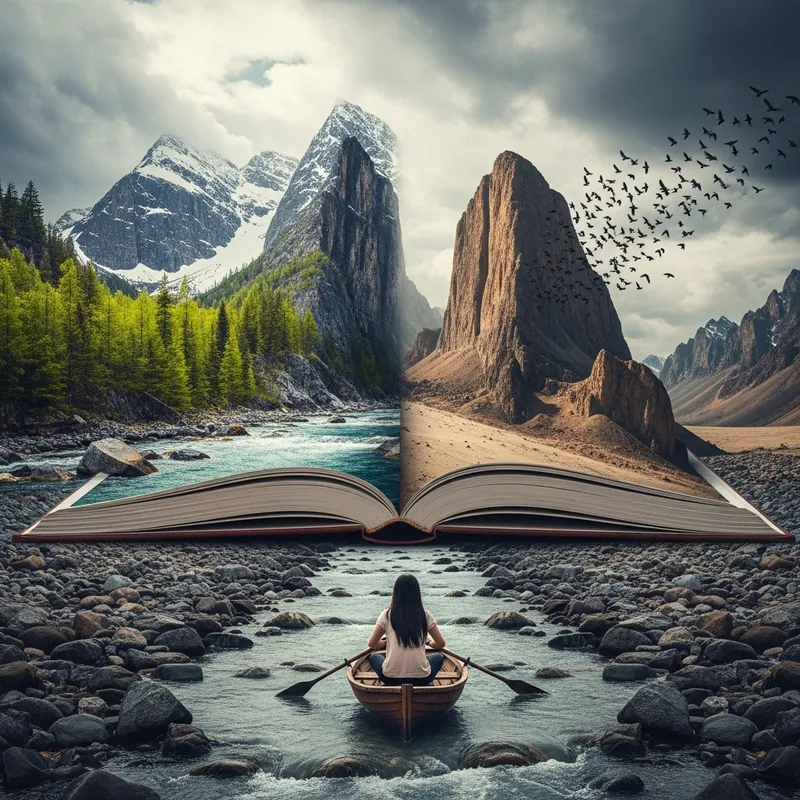 Surreal Book Adventure: Rocky Stream to Mountain Peak