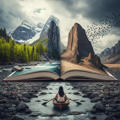 Mystical Adventure: Giant Book, Snowy River, and Deserted Mountain