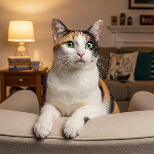 Sleek Domestic Cat with Soft Fur | Home Interior Background