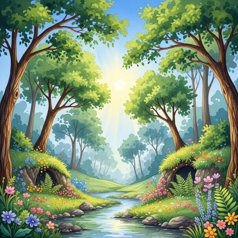 Enchanted Forest Watercolor Painting | Mystical Flora & Fauna