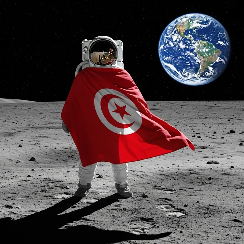 Tunisian Astronaut on the Moon with Flag | Earth View