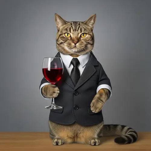 Professional Cat in Business Attire Sipping Wine | Elegant Feline Image