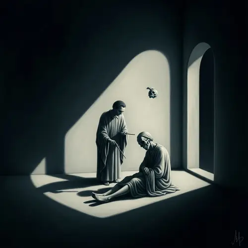 Ethereal Surrealism: Dreamy Scene of Death with Long Shadows