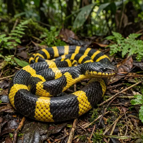 Realistic Black and Yellow Banded Krait Snake Art