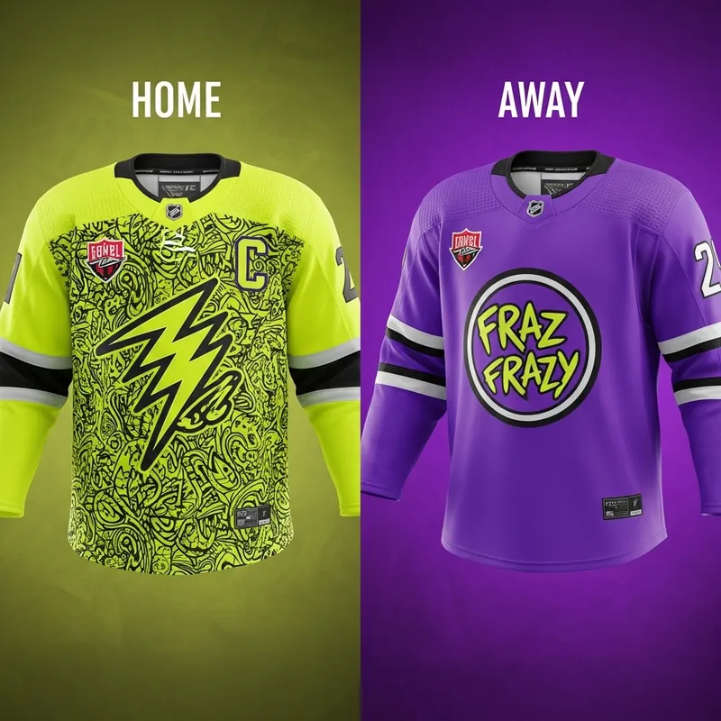 Distinct Neon Yellow & Bright Purple Home and Away Ice Hockey Jerseys Distinct Neon Yellow & Bright Purple Home and Away Ice Hockey Jerseys