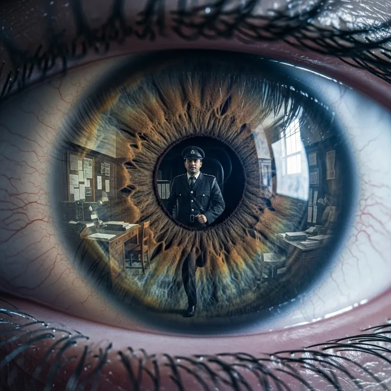 Reflective Eye of a Deceased Man Captures Fleeing Policeman