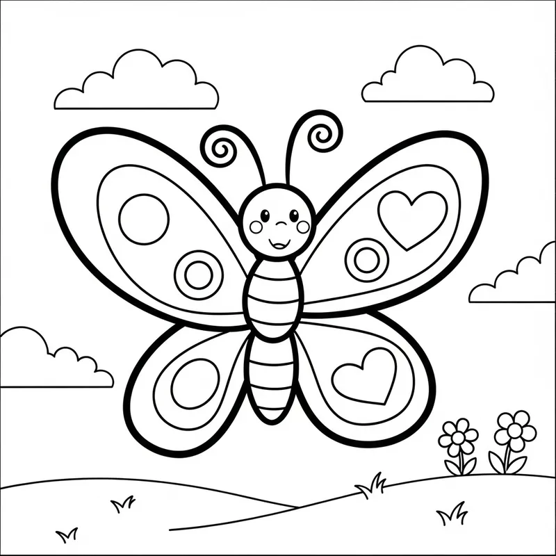 Classic Playful Butterfly Coloring Page for Young Kids Classic Playful Butterfly Coloring Page for Young Kids