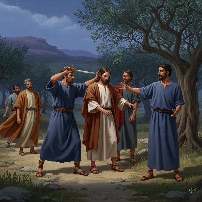 Apostle Peter Cuts Off Ear: Arrest of Christ in Ancient Israel
