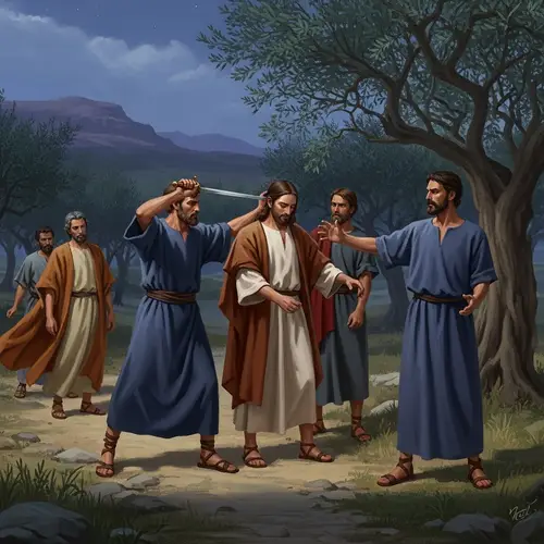 Ancient Israel Night Scene: Apostle Peter's Sword Blow