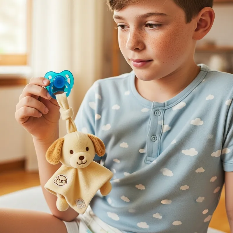 Cozy Childhood: 15-Year-Old Boy with Pacifier