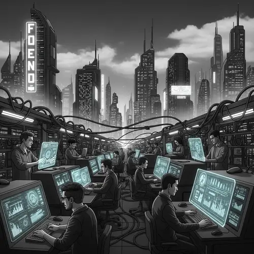 Futuristic Cyberpunk City Scene in Grayscale Color