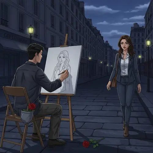 Unrequited Love Art Scene | Romantic Parisian Street Sketch