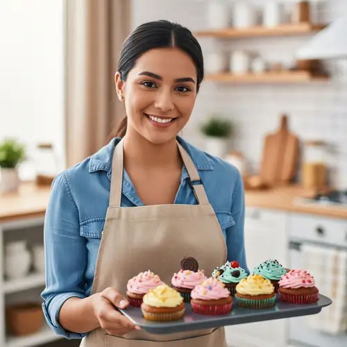 Hispanic Woman with Scrumptious Cupcakes