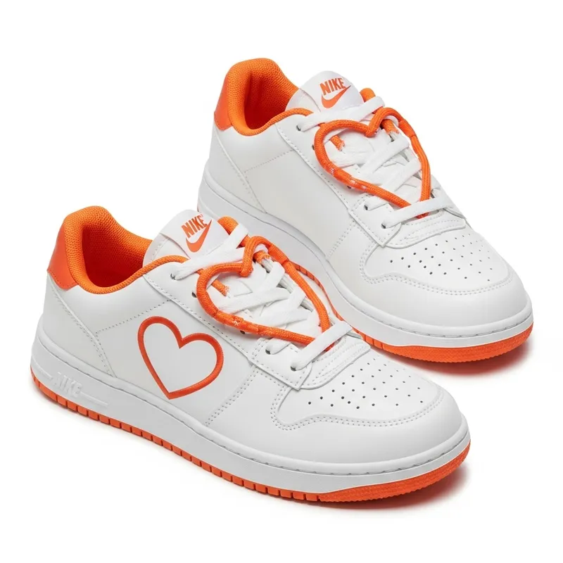 White and Orange Heart Pattern Sneakers - Stylish Footwear Design