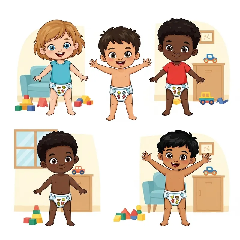 7-Year-Old Children in Pampers Diapers | Multicultural Kids Playing