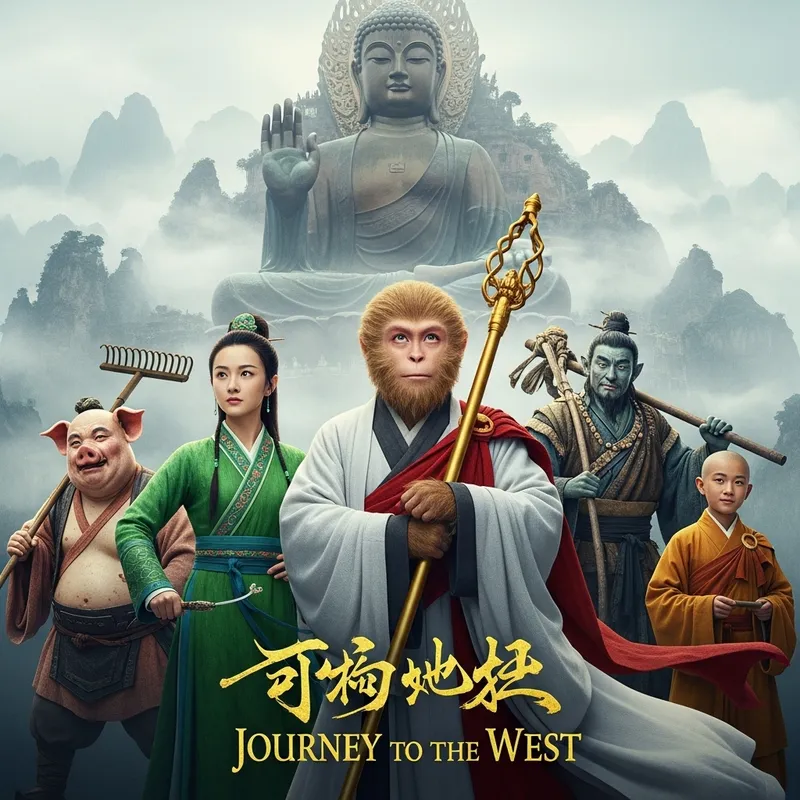 Journey to the West Movie Poster | Buddha Statue & Characters