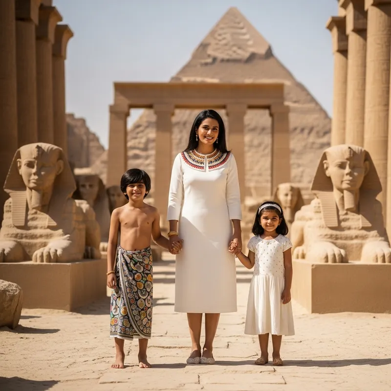 Real People Mother & Children Celebrate in Pharaonic Village