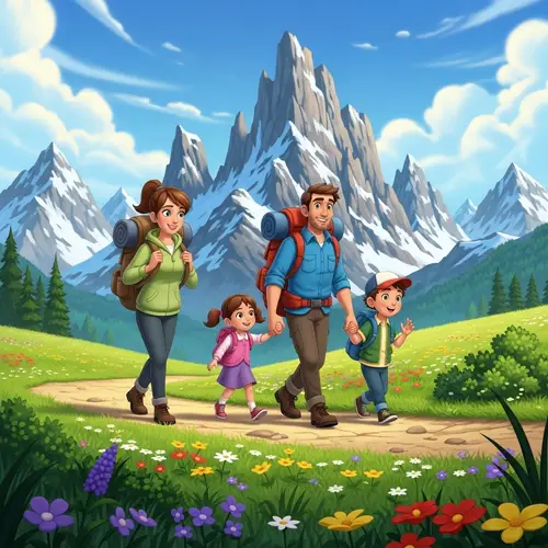 Family Adventure: Spring Hiking Trip Amidst Stunning Mountains