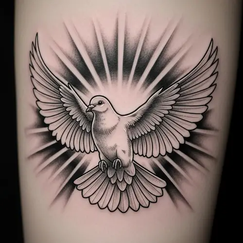 Dove Tattoo Design with Soaring Wings | Black & White