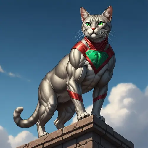 Majestic Superhero Cat with Emerald Eyes | Intriguing Feline Vigilance