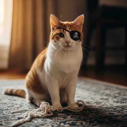 Playful White and Orange Fur Cat on Intricate Plush Rug