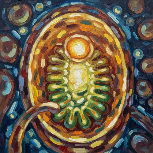 Magnified View of Mitochondria in Oil Painting Style