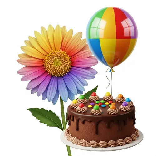 Vibrant Flower with Cake and Balloon for Celebration