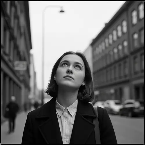 Timeless Candid Street Photography: Contemplative Young Woman