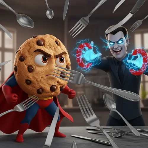 Chocolate Chip Cookie Superhero vs. Fork Magnet Villain