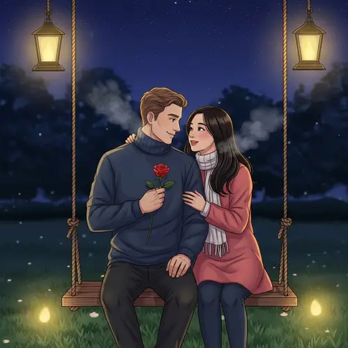 Romantic Scene Under Star-Filled Sky in Beautiful Park