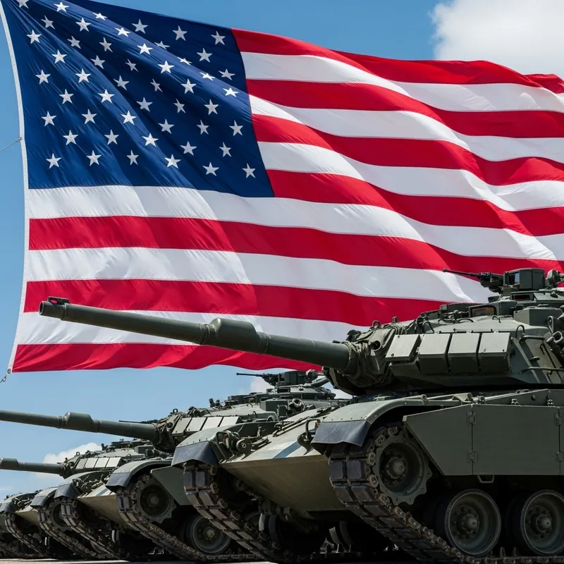 American Flag and Tanks: Symbol of Strength and Unity