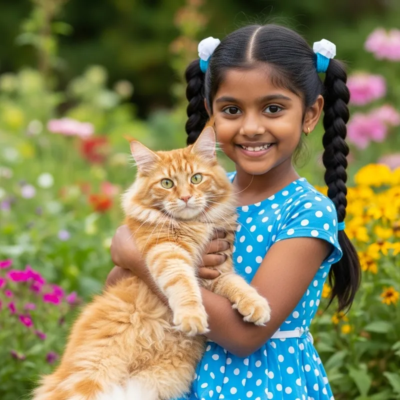 Enchanting South Asian Girl with Red Cat