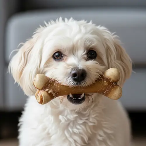 Playful Maltipoo Carrying Cherished Bone | Fluffy & Curly Dog