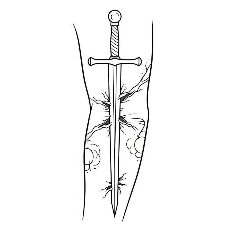 Realistic Skin Piercing Sword Tattoo Design