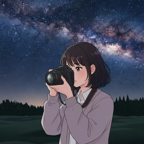 East Asian Girl Capturing Milky Way in Midnight Setting