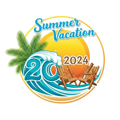 Summer 2024 Vacation Logo Design | Sun, Beach & Tropical Elements