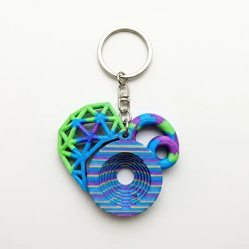 Playful 3D Printed Keychain with Geometric Patterns and Bright Colors