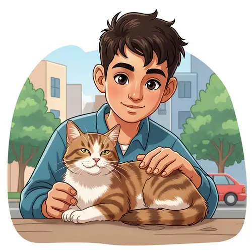 Middle-Eastern Boy and Cat: Calm Moment of Connection