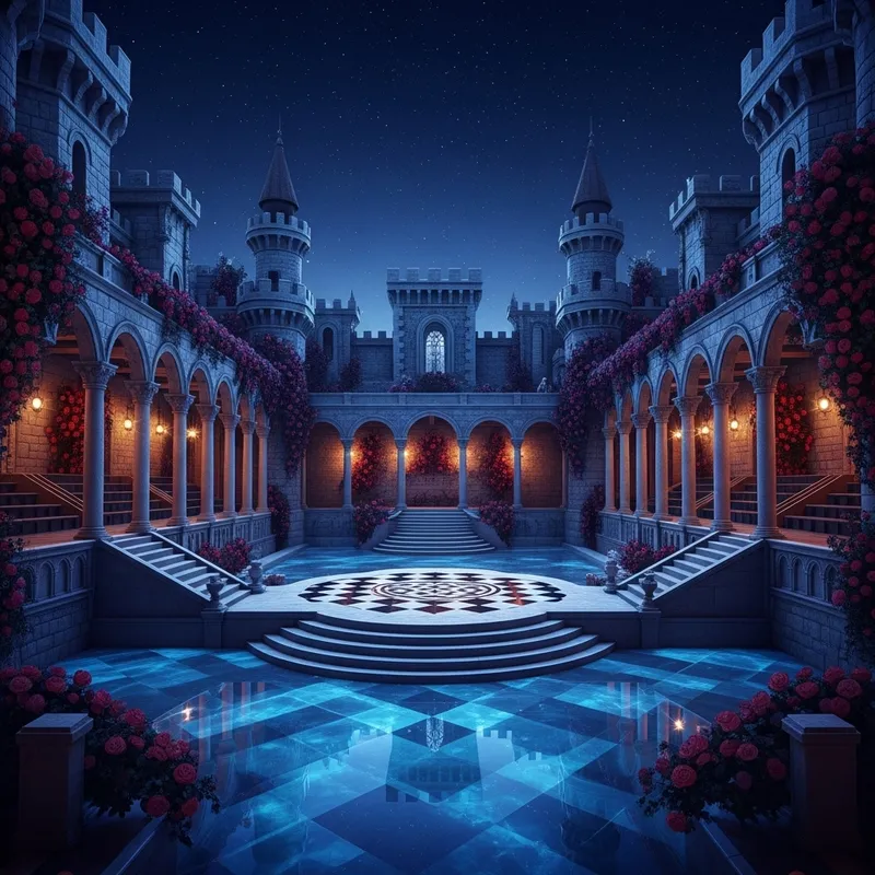 Enchanting Castle Setting: Starry Night Sky & Diamond Stage