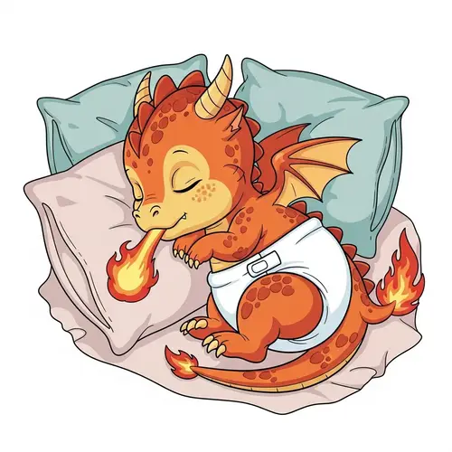 Baby Charizard Pokemon in Diaper Sleeping in Crib - Adorable Vector Illustration