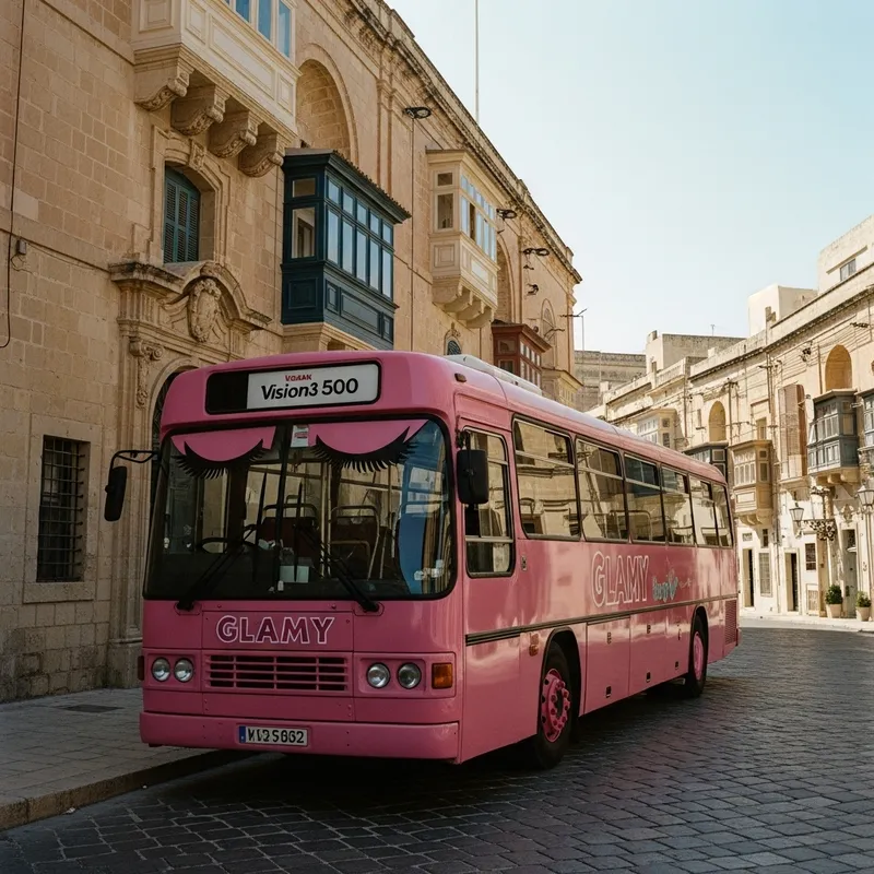 Glamy Pink Bus in Valletta | Eccentric Eyelashes Flutter